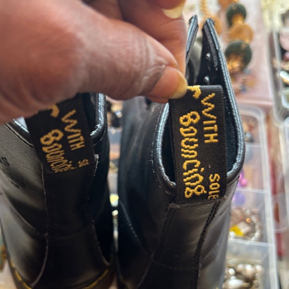 Dr. Martens Black Leather Lace-Up Boots with Yellow Stitching - Picture 7 of 9